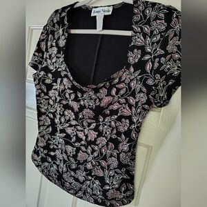 Ronni Nicole Vintage Y2K Black and Pink Floral Blouse
